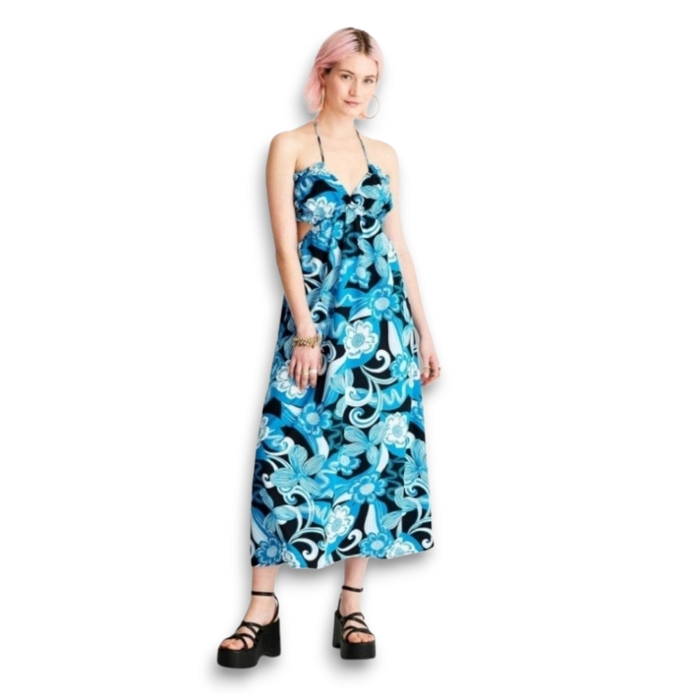 Women's Floral Print Strappy Cut Out Dress